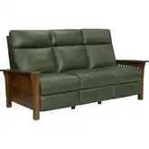 Artisan Power Reclining Sofa with Power Headrests in Oasis Olive Green Top-Grain Leather & Wood